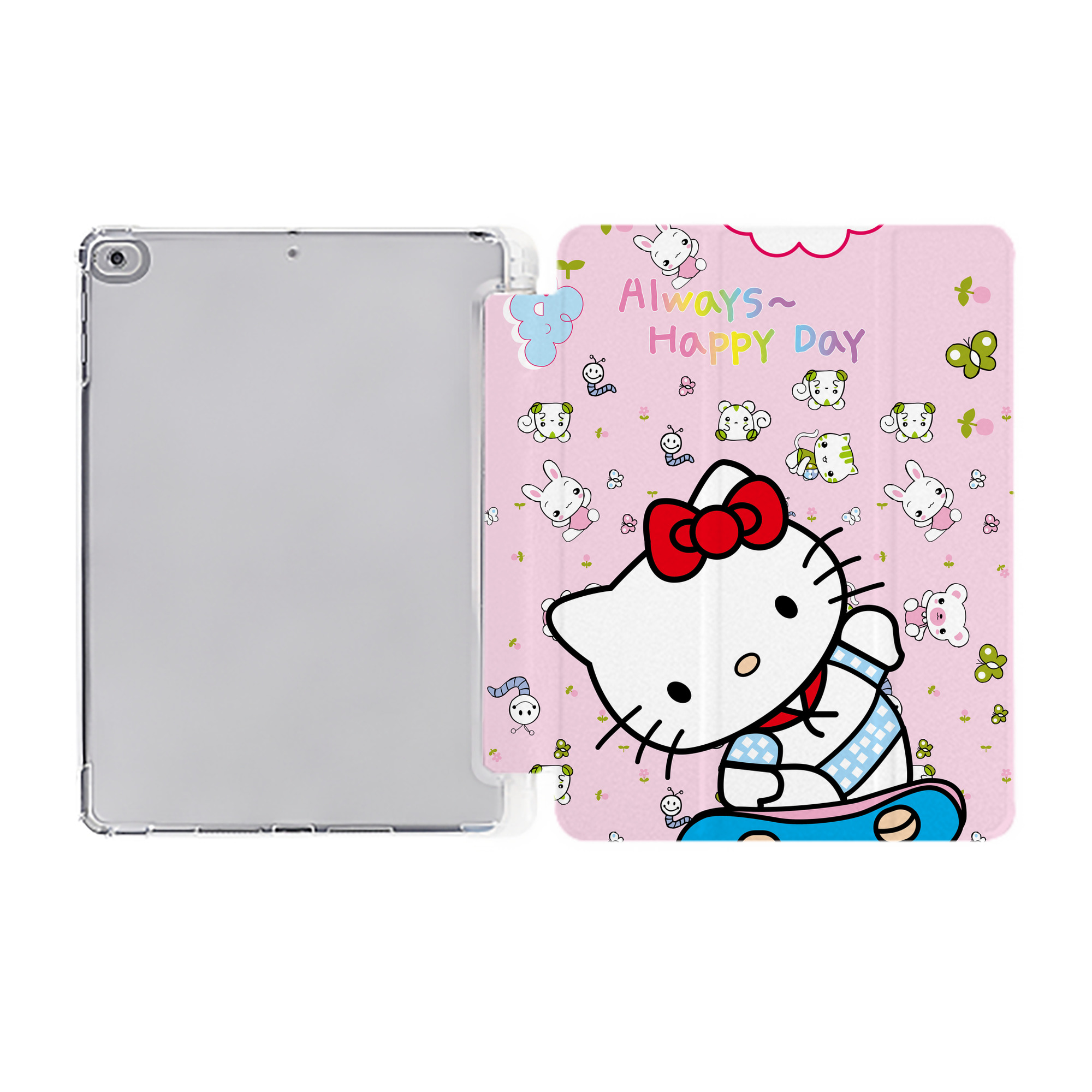 （画像用） Hello Kitty ハローキティ IPad ケース ペン収納付き 三つ折りスタンド PUレザー×シリコン 対応機種9.5/10.5/10.9インチ